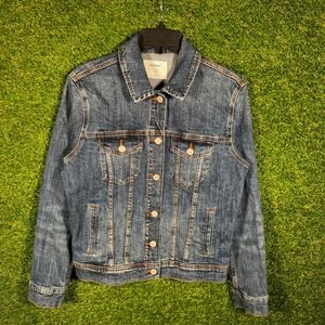 Old Navy Medium Wash Denim Trucker Jacket Womens‎ Size M Blue Jean Jacket